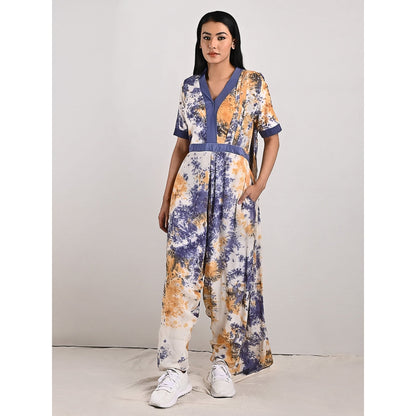 Bohame Nora Mustard & Blue Splotch Concept Saree