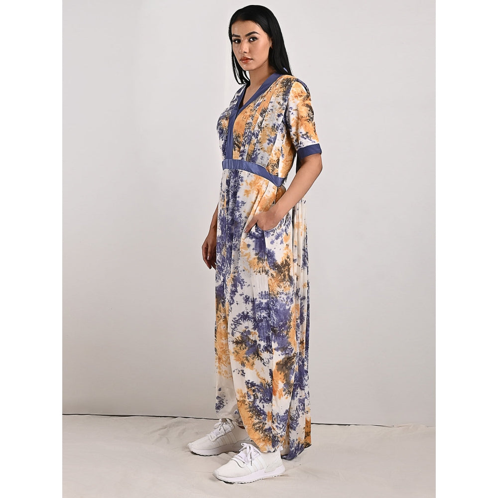 Bohame Nora Mustard & Blue Splotch Concept Saree