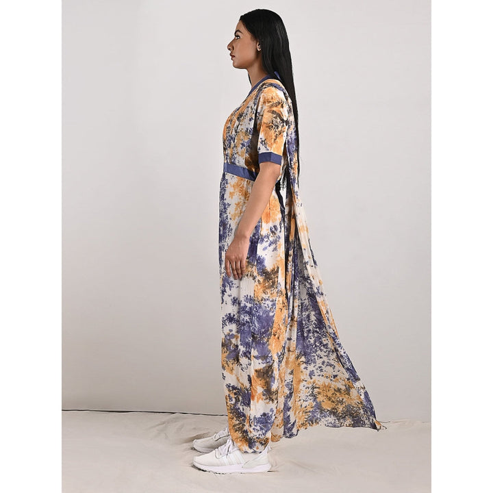 Bohame Nora Mustard & Blue Splotch Concept Saree