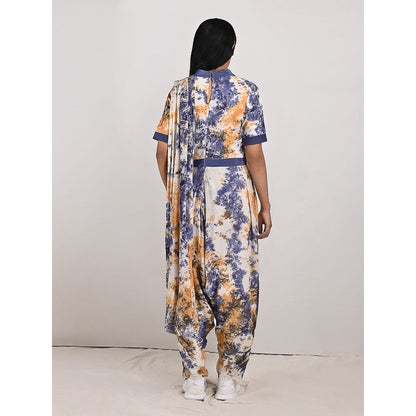 Bohame Nora Mustard & Blue Splotch Concept Saree