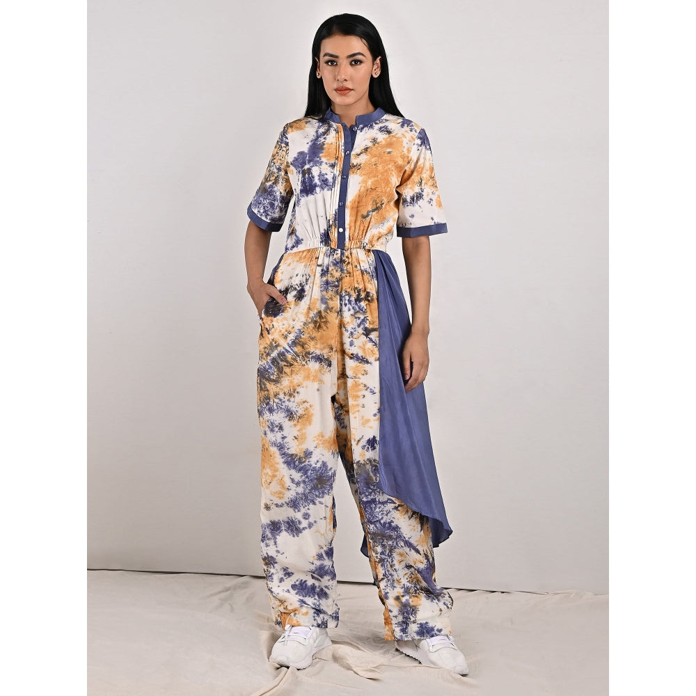 Bohame Sandra Crepe Blue & Mustard Concept Saree