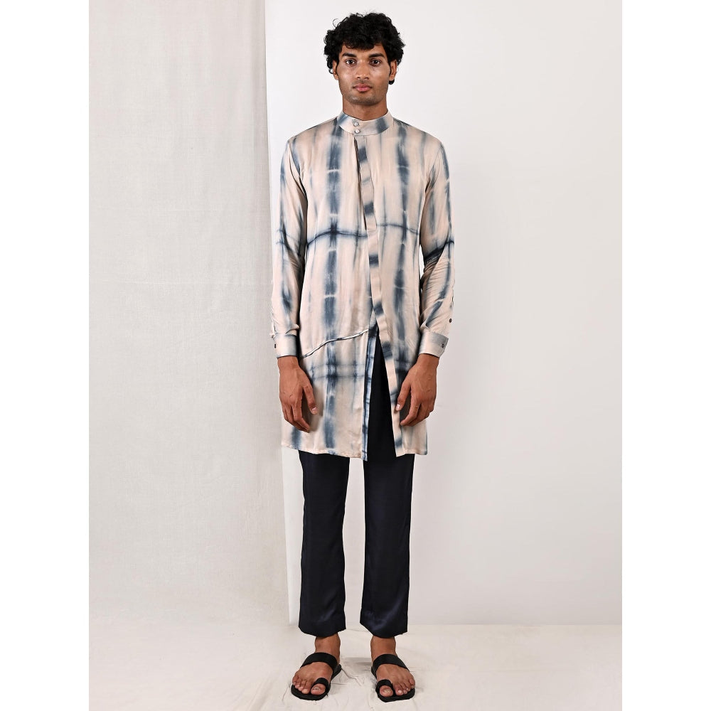 Bohame Ethan Blue and Grey Asymmetric Kurta (Set of 2)