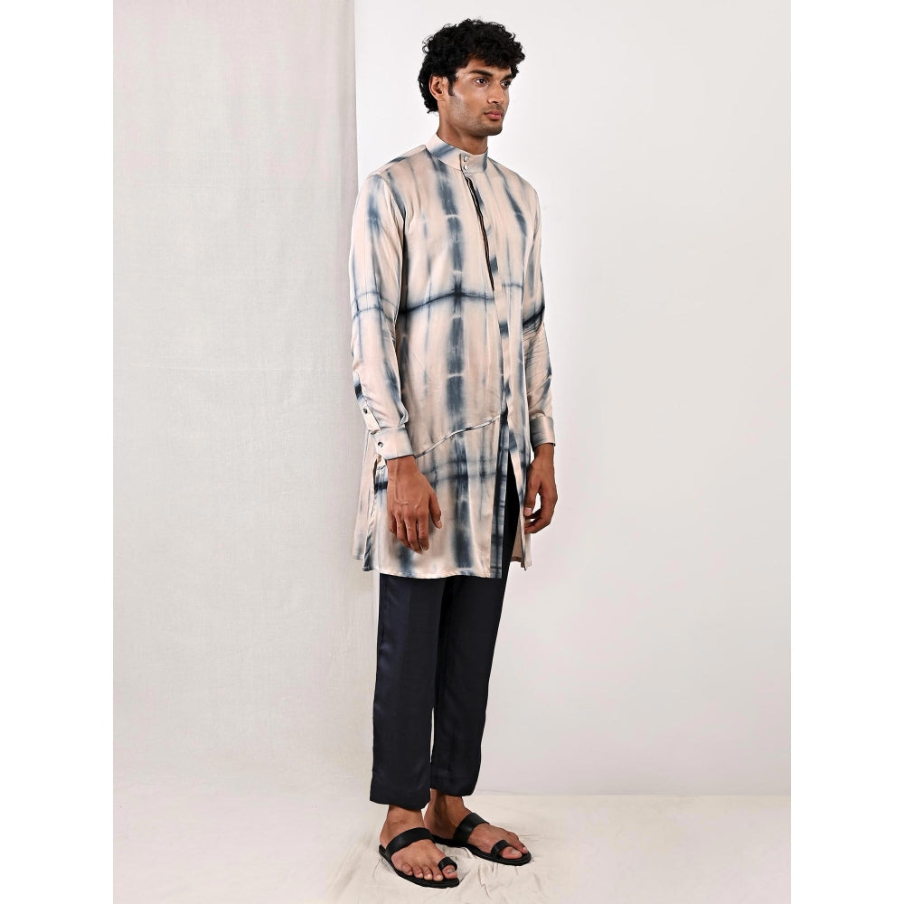 Bohame Ethan Blue and Grey Asymmetric Kurta (Set of 2)