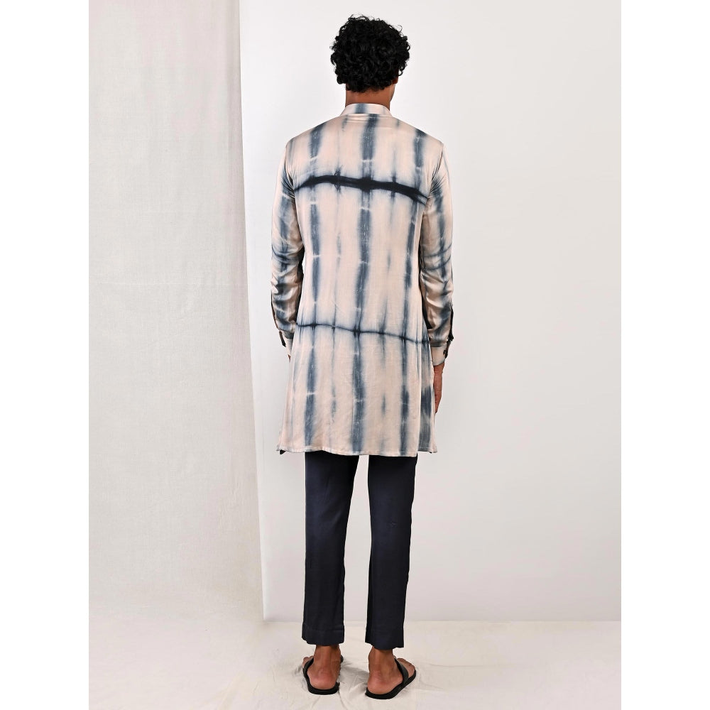 Bohame Ethan Blue and Grey Asymmetric Kurta (Set of 2)