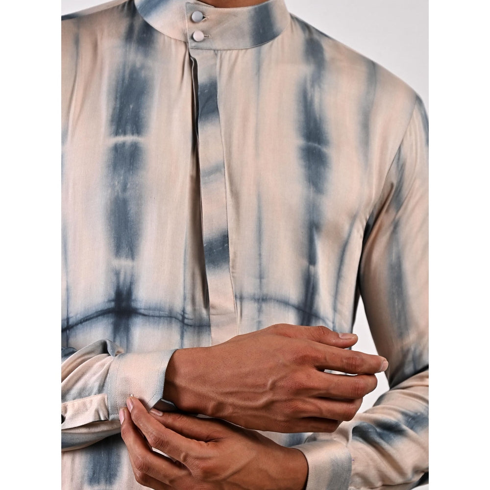 Bohame Ethan Blue and Grey Asymmetric Kurta (Set of 2)