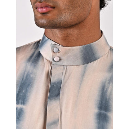 Bohame Ethan Blue and Grey Asymmetric Kurta (Set of 2)