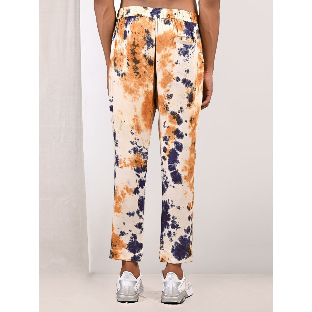 Bohame Mason Blue and Mustard Asymmetric Kurta With Straight Pants (Set of 2)