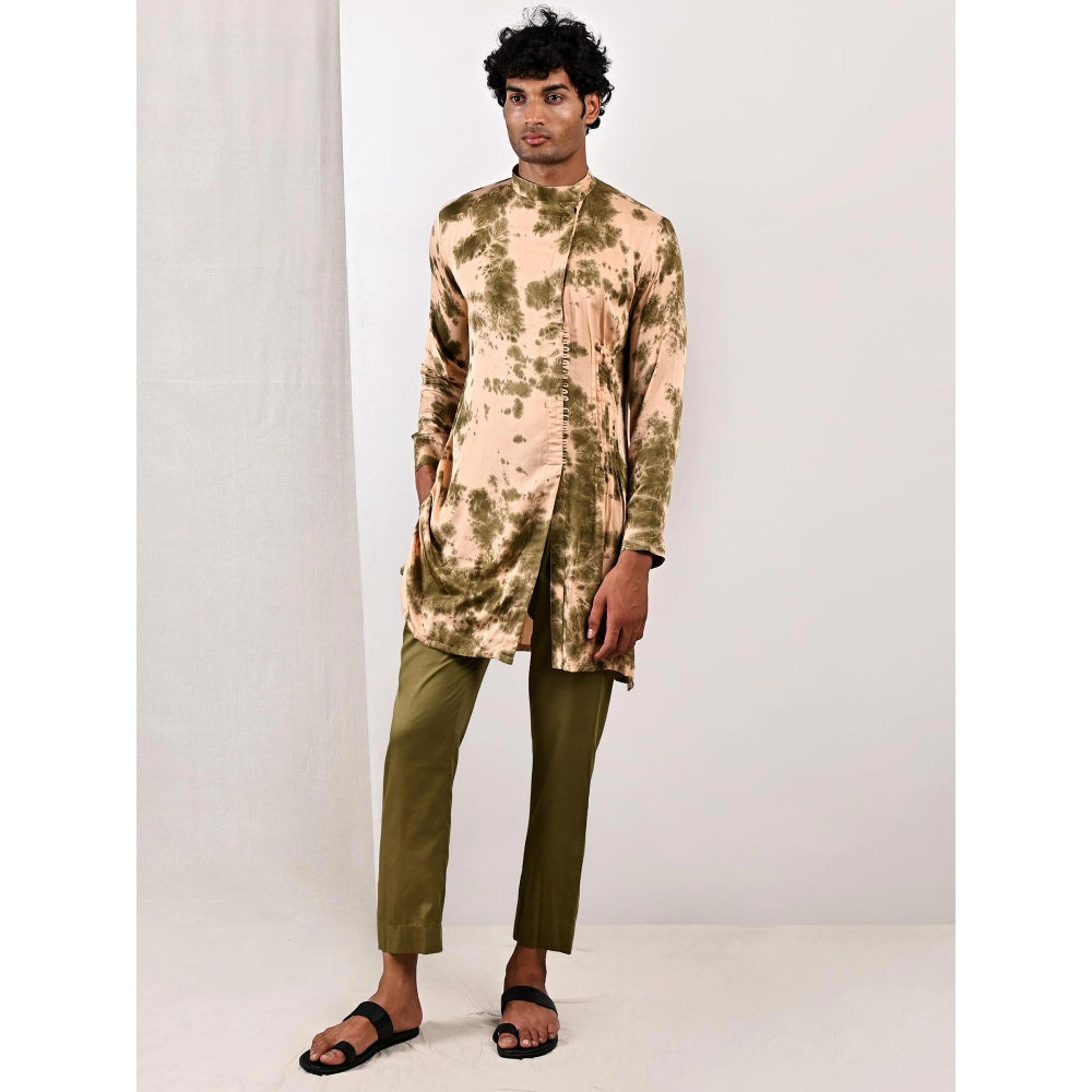 Bohame Dylan Beige and Green Tie Dye Kurta (Set of 2)