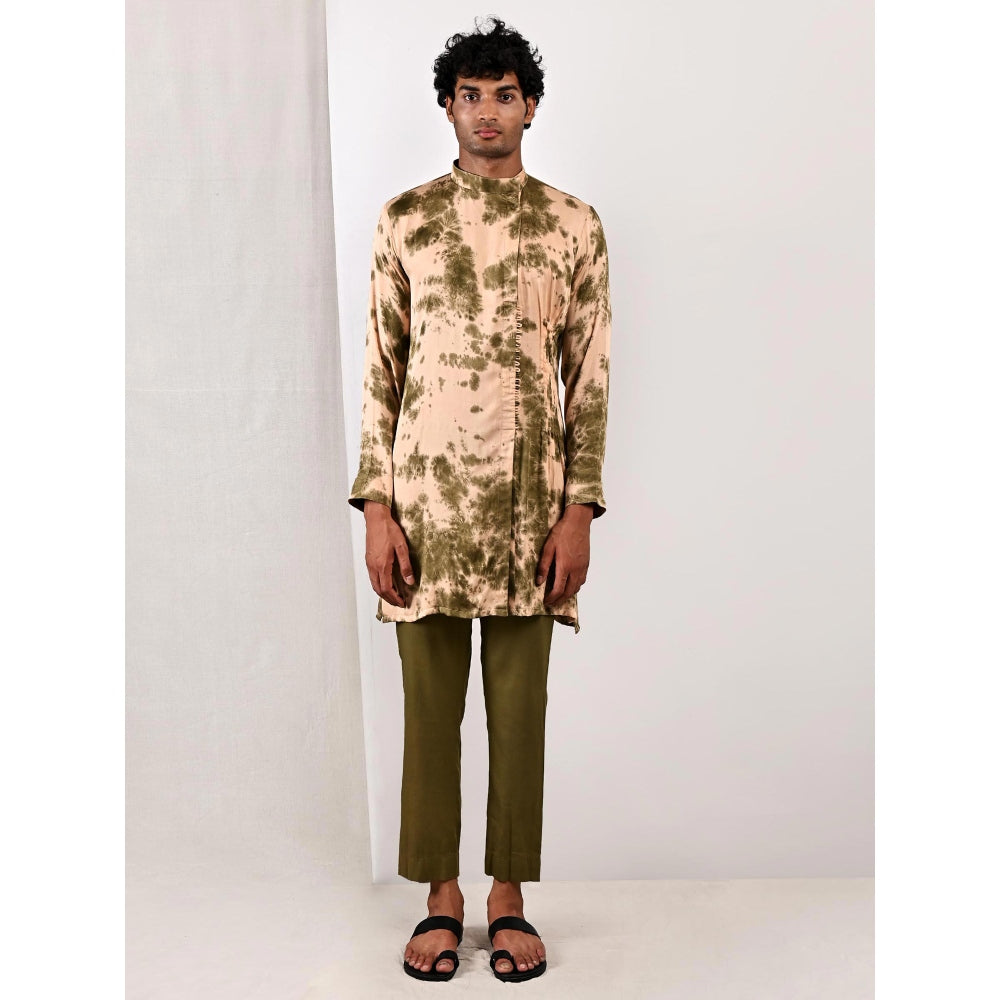 Bohame Dylan Beige and Green Tie Dye Kurta (Set of 2)
