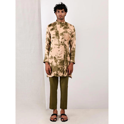 Bohame Dylan Beige and Green Tie Dye Kurta (Set of 2)