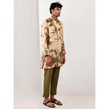 Bohame Dylan Beige and Green Tie Dye Kurta (Set of 2)