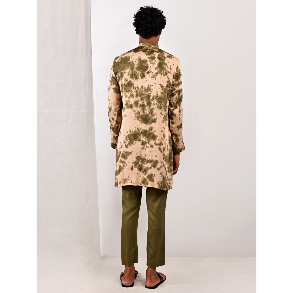 Bohame Dylan Beige and Green Tie Dye Kurta (Set of 2)