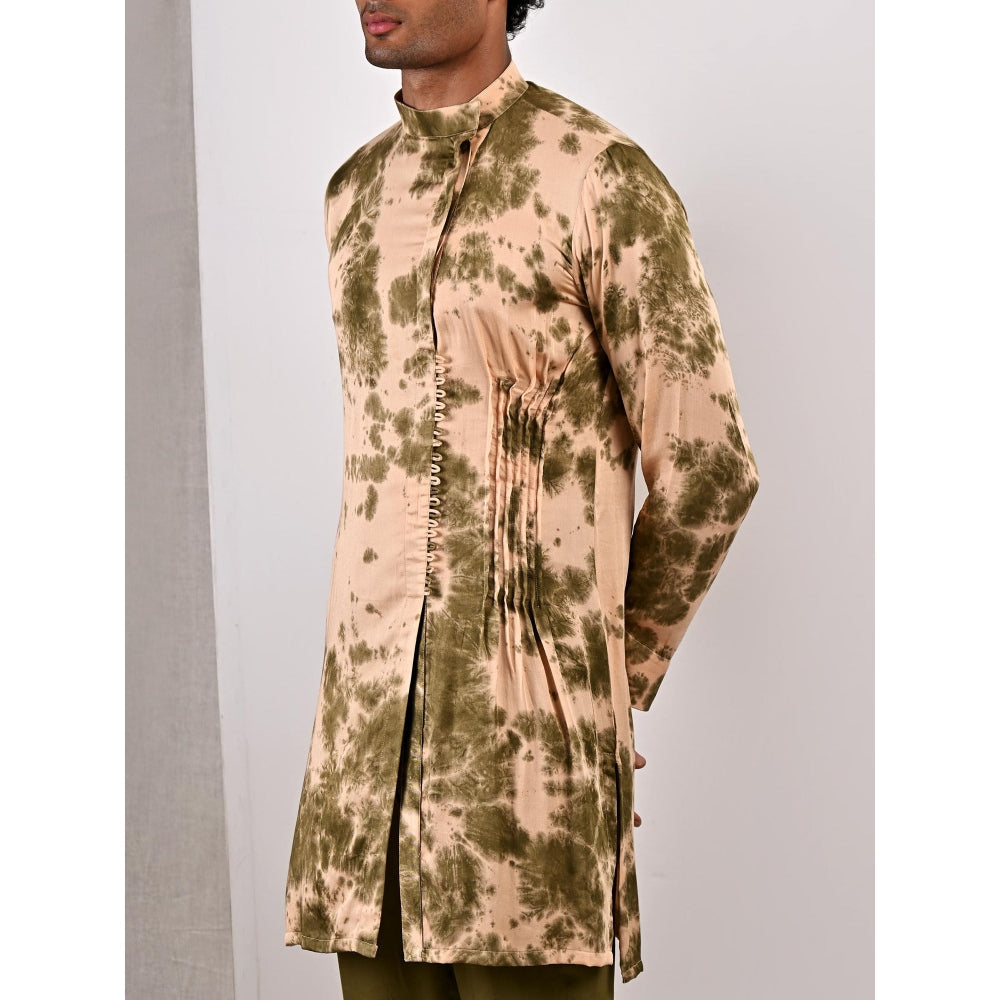 Bohame Dylan Beige and Green Tie Dye Kurta (Set of 2)