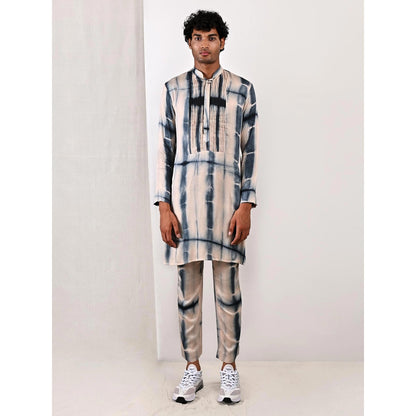 Bohame Hudson Blue and Grey Tie Dye Kurta (Set of 2)