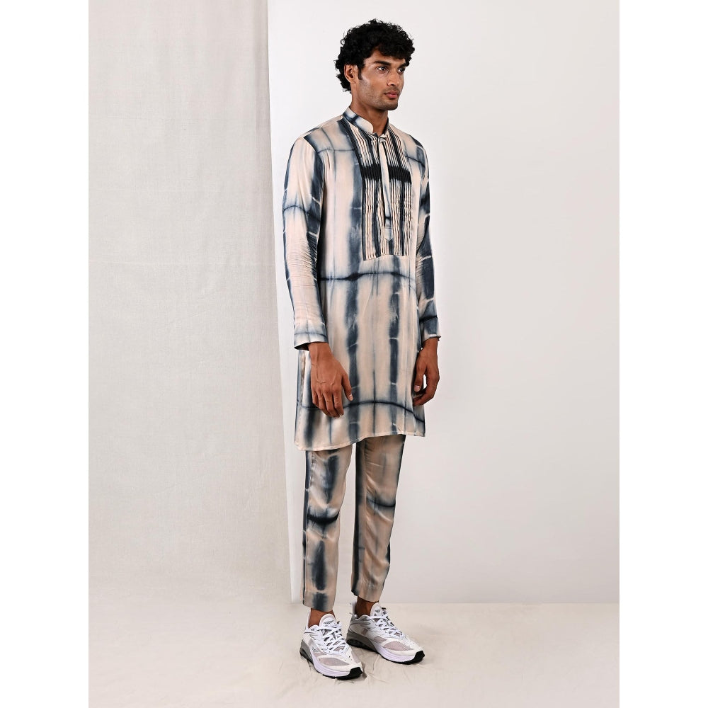 Bohame Hudson Blue and Grey Tie Dye Kurta (Set of 2)