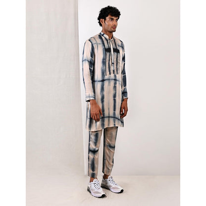 Bohame Hudson Blue and Grey Tie Dye Kurta (Set of 2)