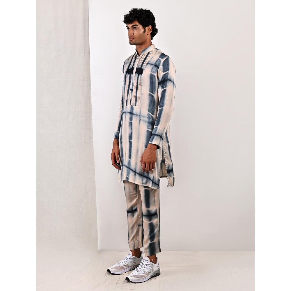 Bohame Hudson Blue and Grey Tie Dye Kurta (Set of 2)