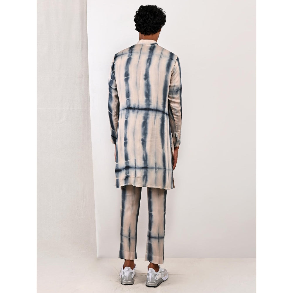 Bohame Hudson Blue and Grey Tie Dye Kurta (Set of 2)