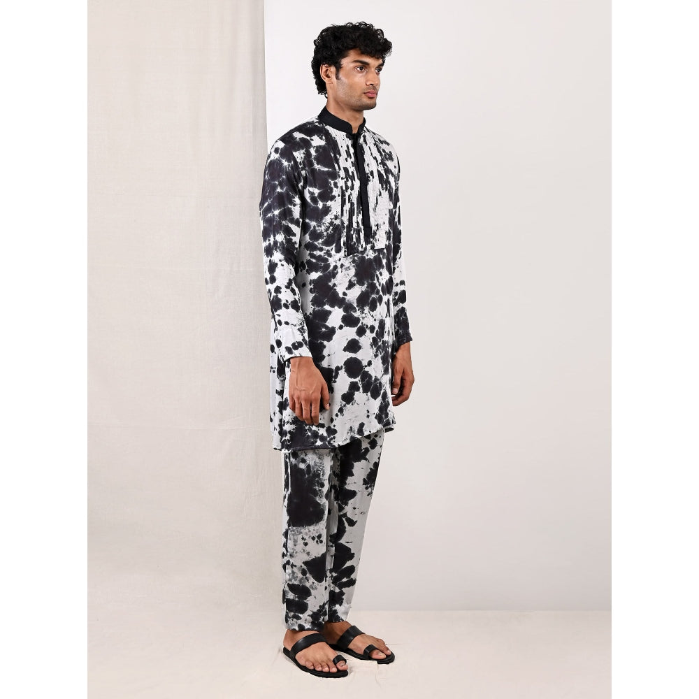 Bohame Blake Light Grey and Black Tie Dye Kurta (Set of 2)