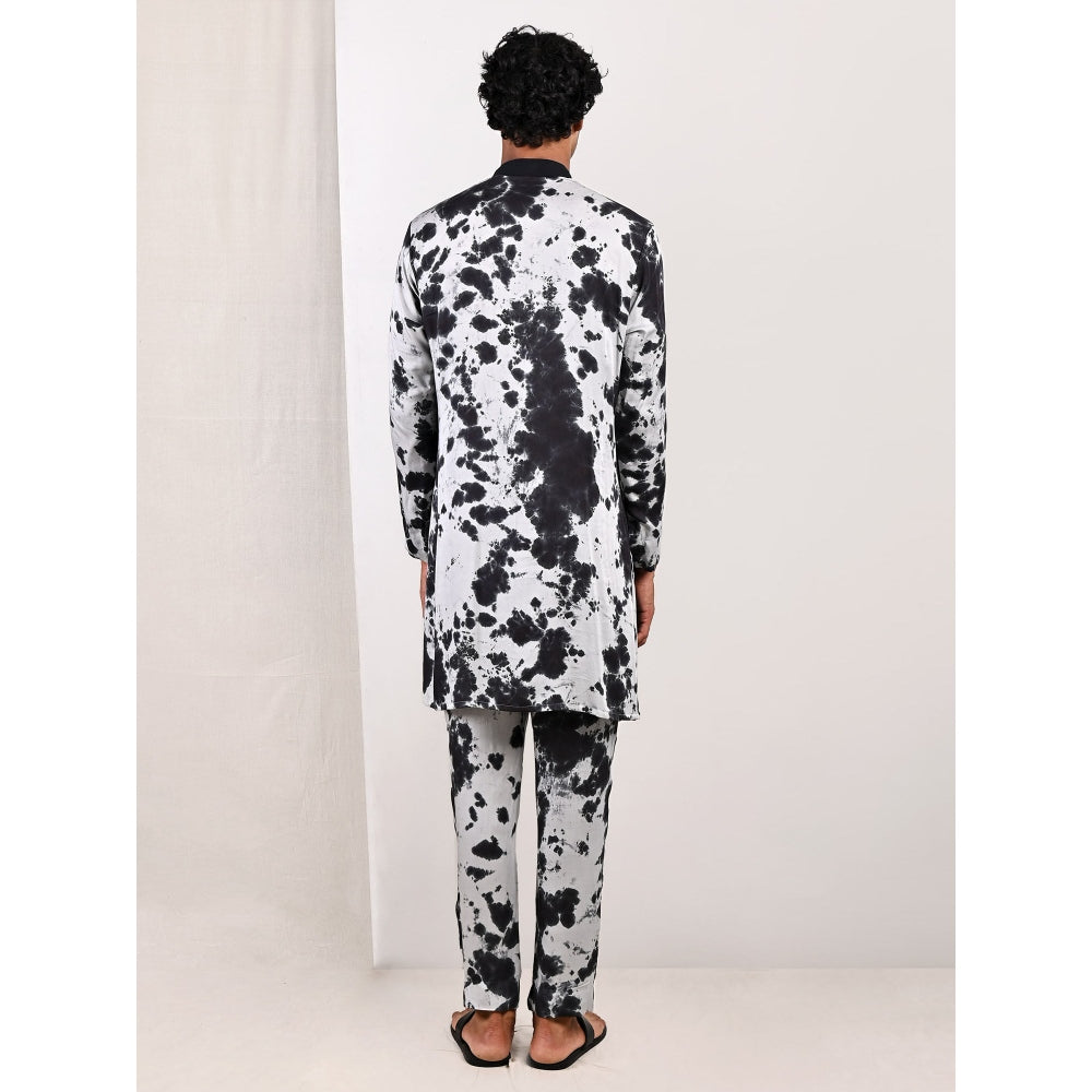 Bohame Blake Light Grey and Black Tie Dye Kurta (Set of 2)