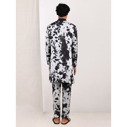 Bohame Blake Light Grey and Black Tie Dye Kurta (Set of 2)