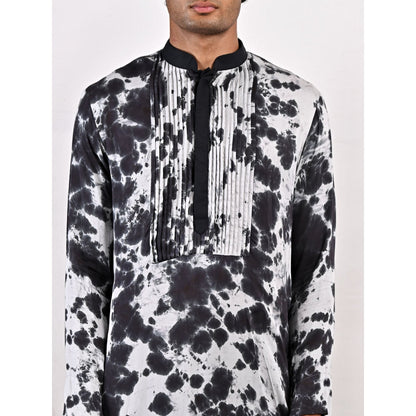 Bohame Blake Light Grey and Black Tie Dye Kurta (Set of 2)