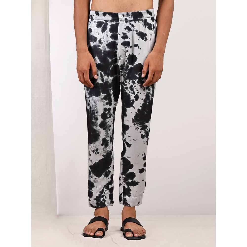 Bohame Blake Light Grey and Black Tie Dye Kurta (Set of 2)