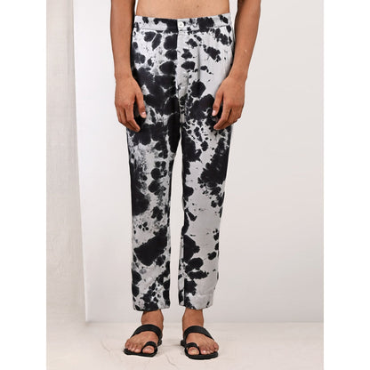 Bohame Blake Light Grey and Black Tie Dye Kurta (Set of 2)