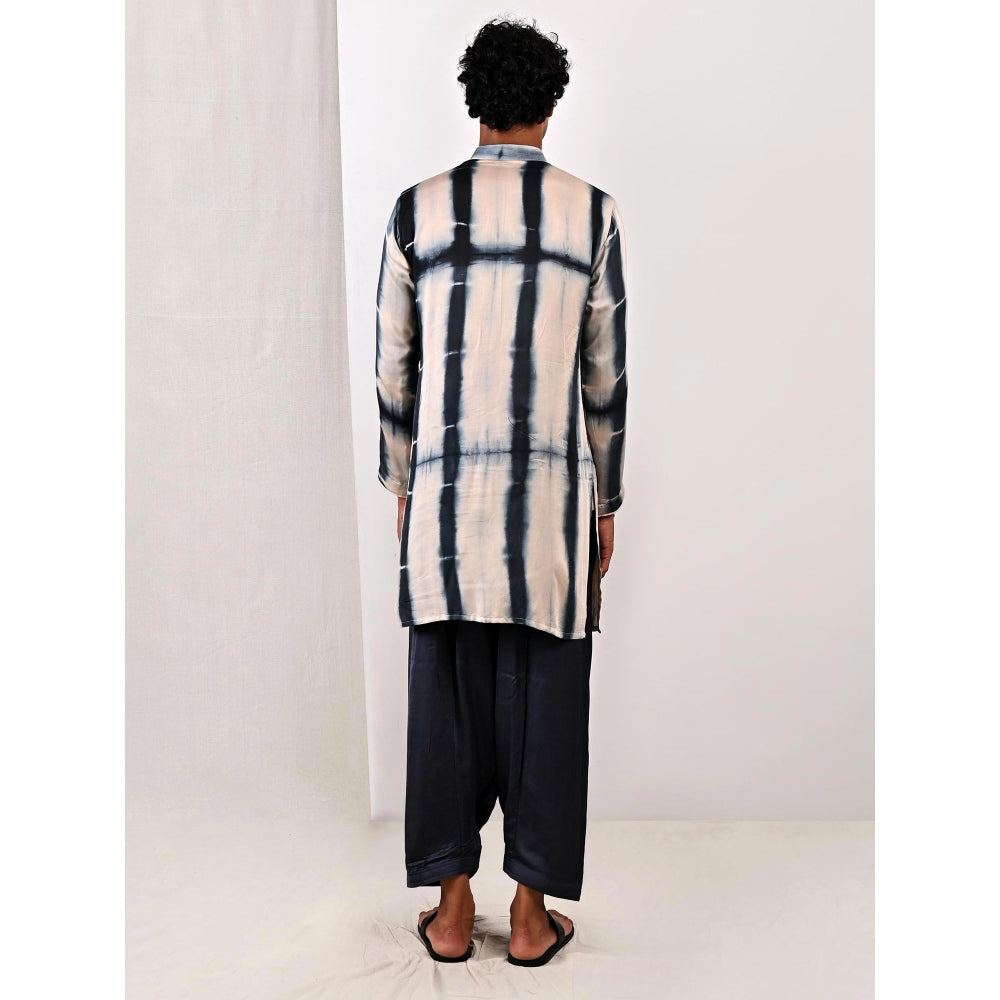 Bohame Elliot Blue and Grey Tie Dye Kurta (Set of 2)
