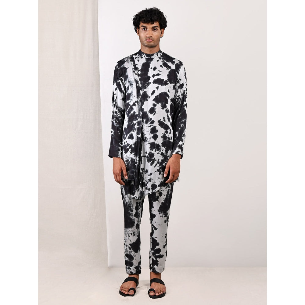 Bohame Grayson Light Grey and Black Kurta (Set of 2)