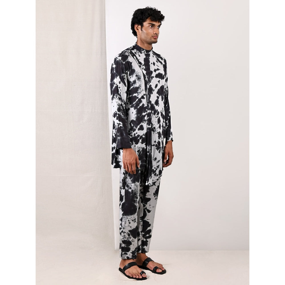 Bohame Grayson Light Grey and Black Kurta (Set of 2)