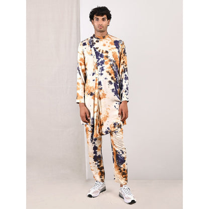 Bohame Fredrick Blue and Mustard Pleated Kurta (Set of 2)