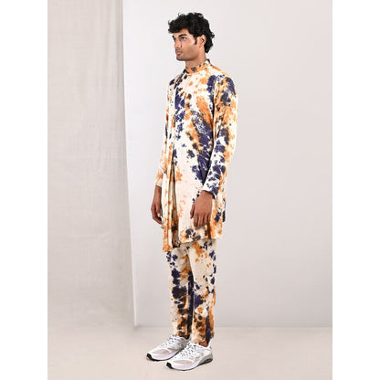 Bohame Fredrick Blue and Mustard Pleated Kurta (Set of 2)