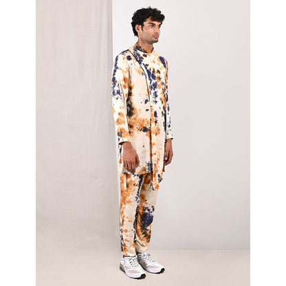 Bohame Fredrick Blue and Mustard Pleated Kurta (Set of 2)