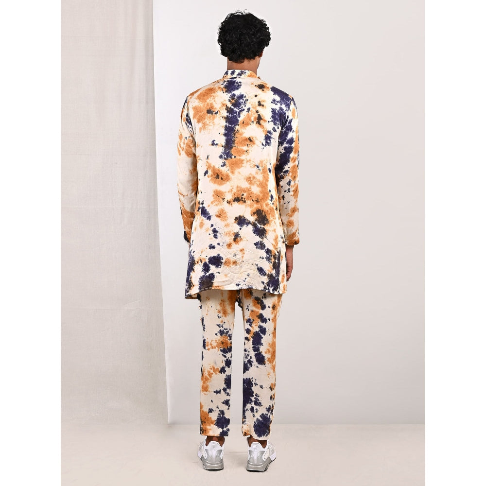 Bohame Fredrick Blue and Mustard Pleated Kurta (Set of 2)