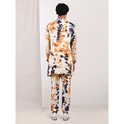 Bohame Fredrick Blue and Mustard Pleated Kurta (Set of 2)