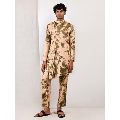 Bohame Theo Beige and Green Pleated Kurta (Set of 2)