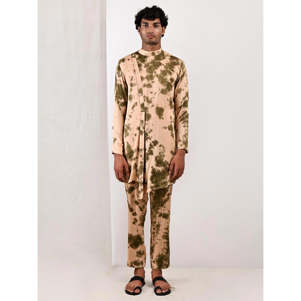 Bohame Theo Beige and Green Pleated Kurta (Set of 2)