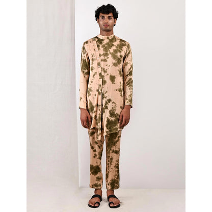 Bohame Theo Beige and Green Pleated Kurta (Set of 2)