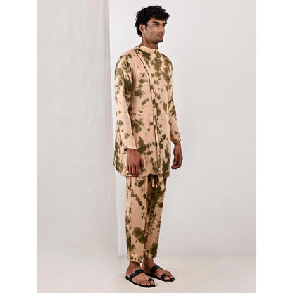 Bohame Theo Beige and Green Pleated Kurta (Set of 2)