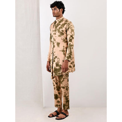 Bohame Theo Beige and Green Pleated Kurta (Set of 2)