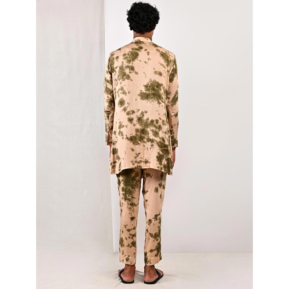 Bohame Theo Beige and Green Pleated Kurta (Set of 2)