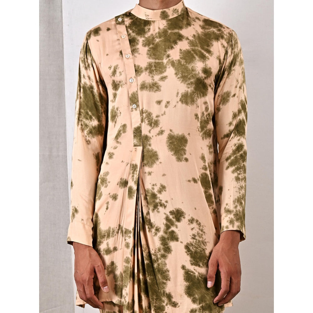 Bohame Theo Beige and Green Pleated Kurta (Set of 2)