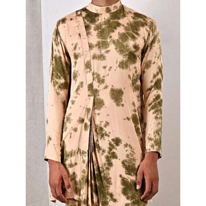 Bohame Theo Beige and Green Pleated Kurta (Set of 2)