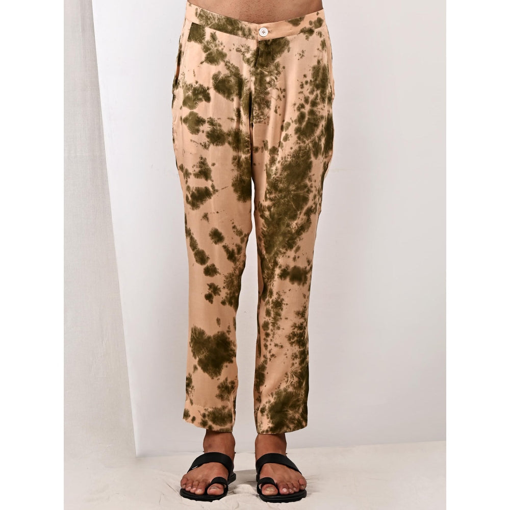 Bohame Theo Beige and Green Pleated Kurta (Set of 2)