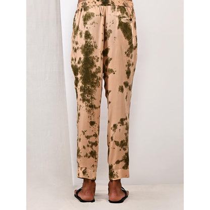 Bohame Theo Beige and Green Pleated Kurta (Set of 2)