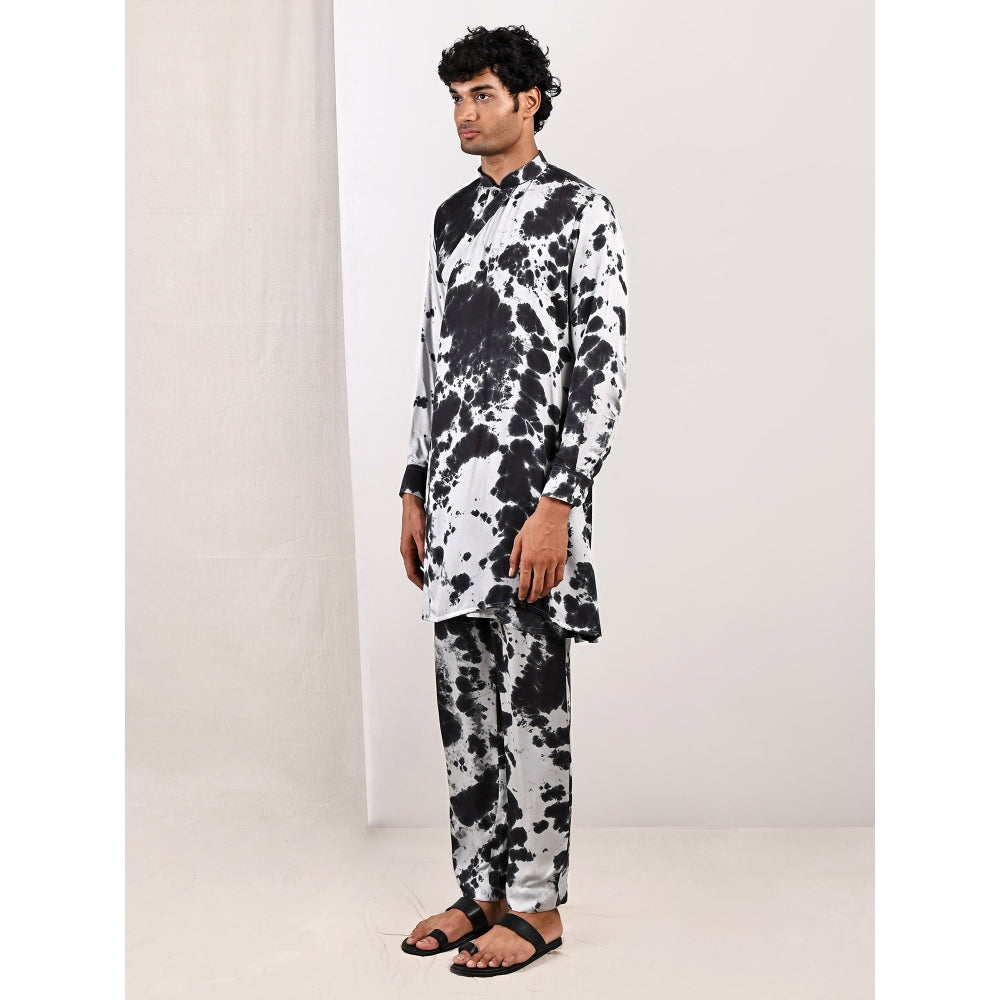 Bohame Jesse Light Grey and Black Overlap Kurta (Set of 2)