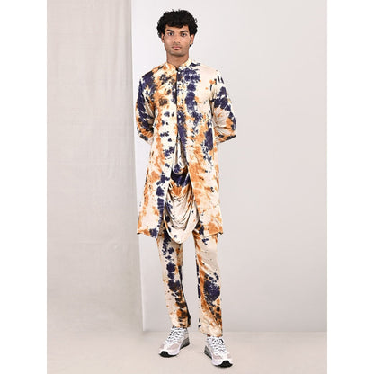 Bohame Earl Tie Dye Cowl Kurta and Jacket (Set of 3)