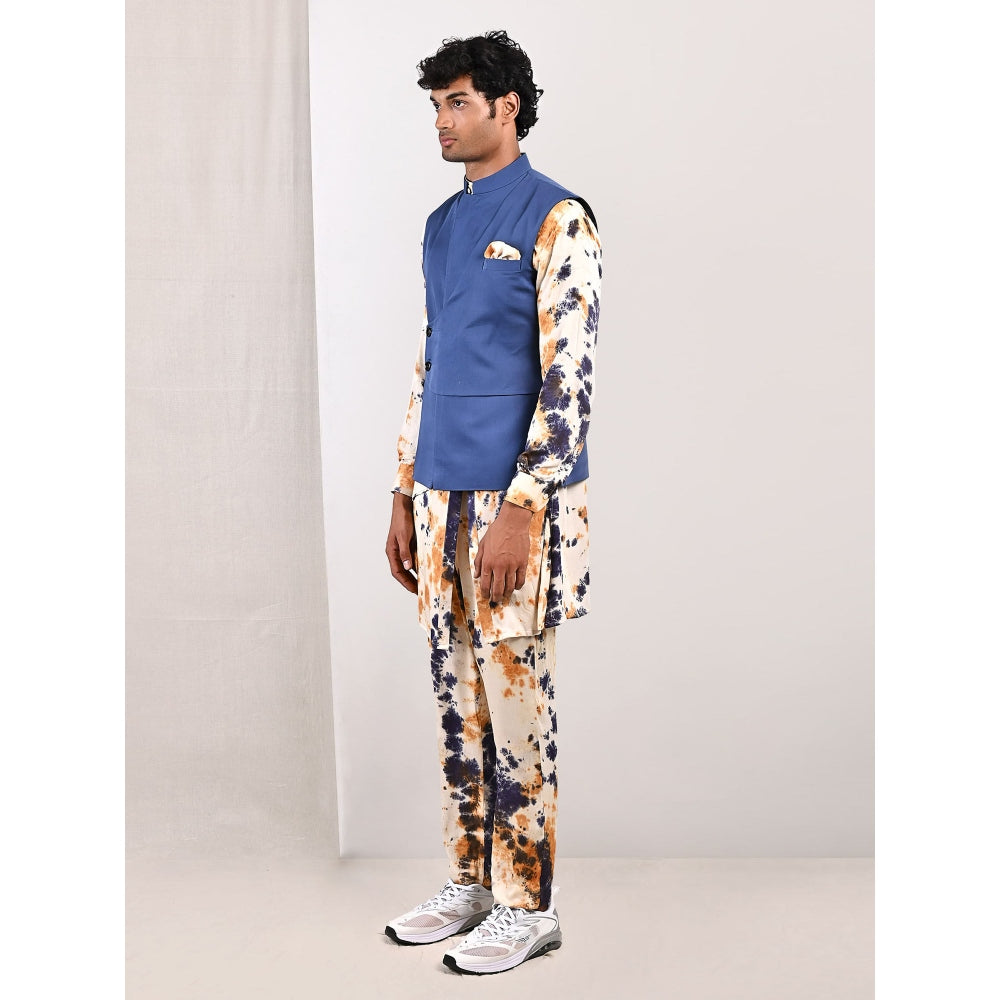 Bohame Aran Tie Dye Overlap Kurta and Jacket (Set of 3)
