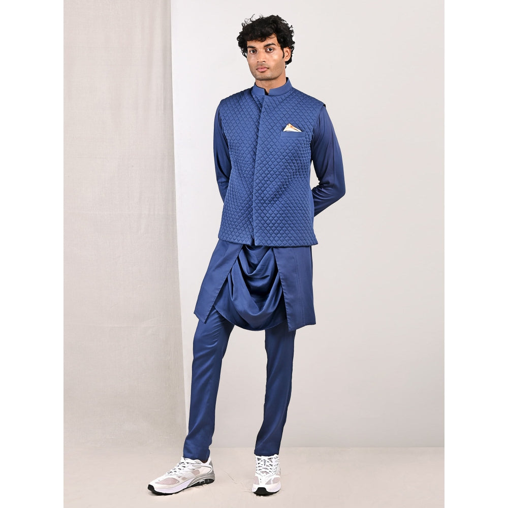 Bohame Niall Blue Quilted Jacket and Kurta (Set of 3)
